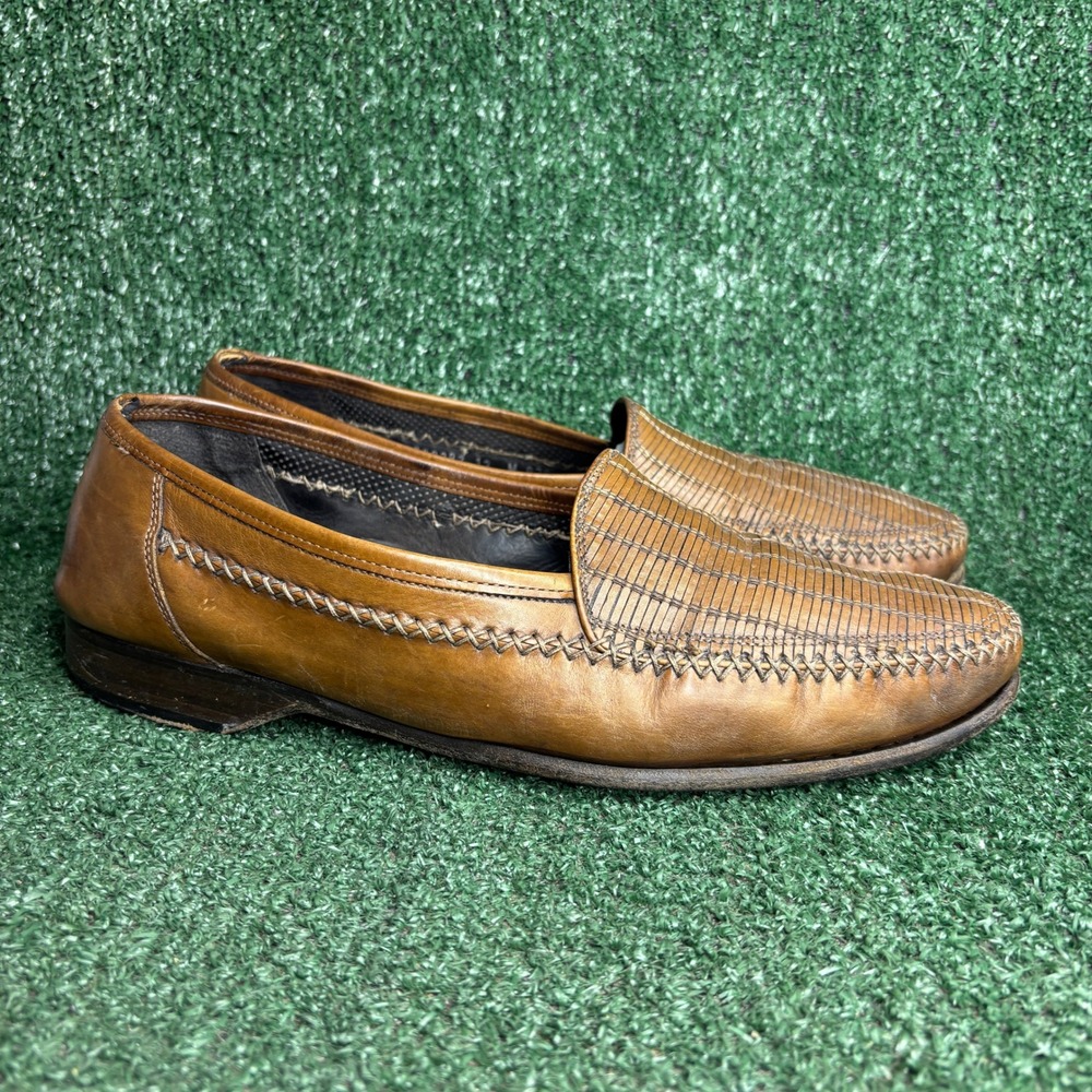 Bragano Woven Leather Handcrafted Italian Loafers Classic‎ Brown Mens Shoes 13 M